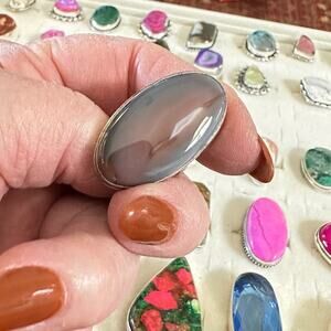 💕 Botswana agate oval natural gemstone ring silver overlay stamped 925 size 6.5